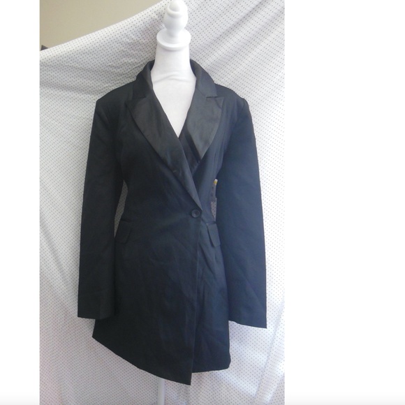 NEW ASTR The LABEL Black TUXEDO Blazer FAUX Pockets COCKTAIL Mini DRESS L - Picture 5 of 16